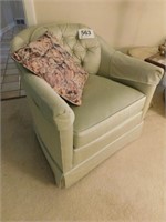 Baker Furniture mint green accent chair, button