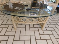 Bamboo style oval glass top coffee table, 45 x 28