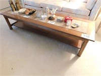 Oak marble insert coffee table, 68 x 20 x 15