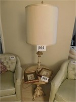 Gold and Cream accent round table w/ metal lamp