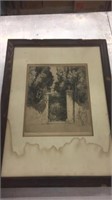 Vintage 14" x 19" framed engraving, hand signed