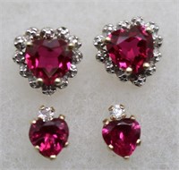 Pair of 10K Ruby & Diamond Chip Earrings & Pair of