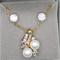 10K CZ Earrings & .925 Pearl & CZ Pendant w/14K