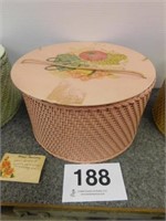 Jewel Tea pink sewing basket, Princess label,