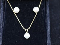 14K Italy Gold Chain Pearl Pendant & Earrings