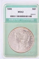 Coin 1886-P  Morgan Silver Dollar Graded MS62 NC