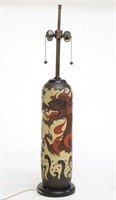 Vintage Japanese Incised Ceramic Lamp, ca. 1930s