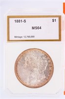 Coin 1881-S  Morgan Silver Dollar Graded MS64 PCI
