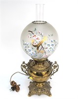 Bradley & Hubbard brass oil lamp with floral oval