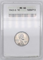 ANACS 1943-D LINCOLN STEEL WHEAT CENT MS66