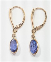 14K Gold Tanzanite 6.5ct & Diamond .12ct Earrings