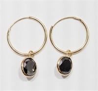 14K Gold Black Diamond (3.50ct) Hoop Earrings