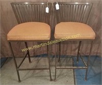 (2) Metal Red Cushioned Bar Stools