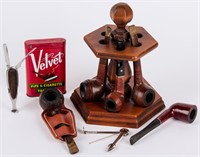 5 Estate Pipes, Pipe Stand, Tamp Tools +