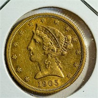 1905 S FIVE DOLLAR GOLD COIN