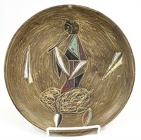 Mid-Century Modern Sgraffito & Enameled Plate