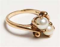 14K Gold & Double-Pearl Ring