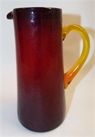 Mid Century Ohio Valley Red Crackle Glass Pitcher