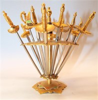 Spain Enamel Decorated Stand With Miniature Swords