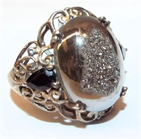 Sterling Silver Ring With Clear & Black Stone