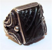 Sterling Silver Ring With Carved Hardstone
