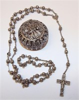 Silver Rosary In 800 Silver Case Marked Roma