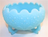 Fenton Blue Satin Glass Three Footed Bowl