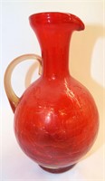 Handblown Heritagle Red Crackle Glass Pitcher