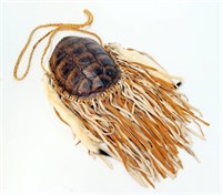 Indian turtle and leather pouch with fringe and