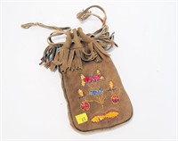 Indian leather pouch with floral decoration