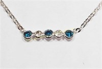 10K WHITE GOLD BLUE AND WHITE DIAMOND NECKLACE