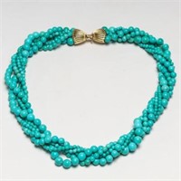 5-Strand Turquoise Beaded Choker Torsade Necklace