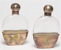 2 Antique Glass & Silver-Plate Cologne Bottles