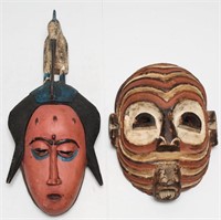 2 Vintage African Carved & Painted Tribal Masks