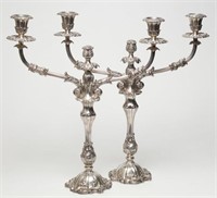 Pair of Large English Silver-Plate Candlesticks