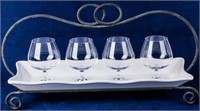 4 Vannes Crystal Cognac Stemware Glasses & Tray