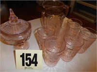 Pink Depression Pitcher - 6 Glasses - Candy