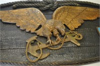Antique Cast Metal Flying Eagle Naval Plaque 57"