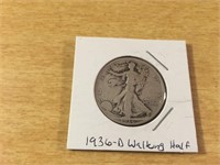 1936-D SILVER Walking Liberty Half Dollar in Case