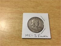 1951-S SILVER FRANKLIN Half Dollar in Case