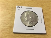 1969-D SILVER KENNEDY HALF DOLLAR IN CASE