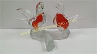 Blown Glass Red & Clear Birds On Branch
