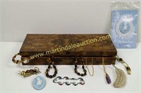 Burl Wooden Marquetry Jewelry Box