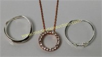 Sterling Rose Gold Tone Necklace & (2) Rings
