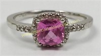 Sterling Silver Pink Sapphire & Diamond Ring