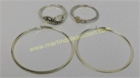 Sterling Silver Gold Tone Earrings & (2) Rings