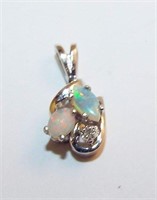 10k White Gold Pendant With Opals