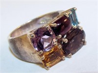 Sterling Silver Ring With Colored Stones
