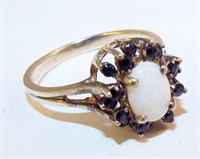 Sterling Silver Ring With White And Black Stones