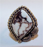 Sterling Silver Ring With Brown Marbled Stone